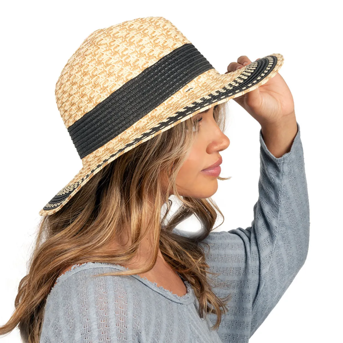 Multi Marled Straw Fedora-David & Young Sale